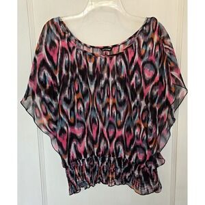 Unique‎ Spectrum Dolman Sleeve Smocked Waist Women's Top Fun Disco Club Vibe M